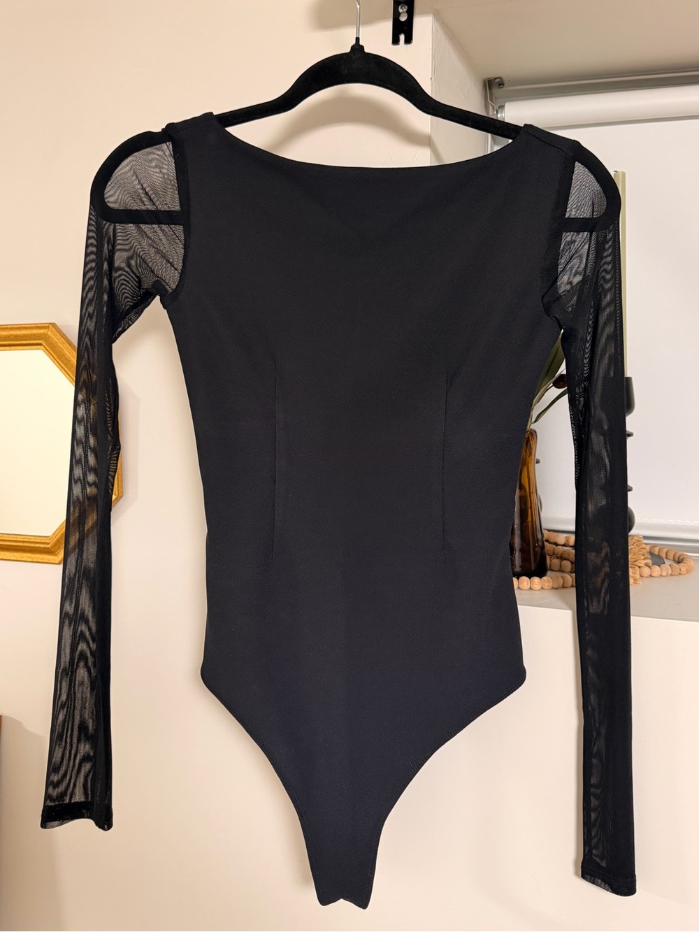 Abercrombie & Fitch Black Long-Sleeve Mesh Panel Low Back Bodysuit NEW